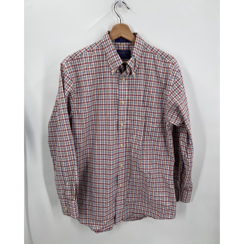 PENDLETON Long Sleeve Plaid Shirt Button Down Wrinkle Resistant Cotton Men's M